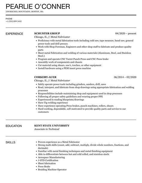 metal fabricator resume|sample resume for manufacturing worker.